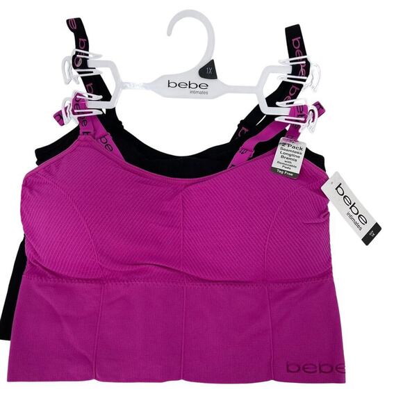 Bebe Seamless Comfort Bras 2 Pack Size 1X Black Pink Longline - Picture 1 of 9